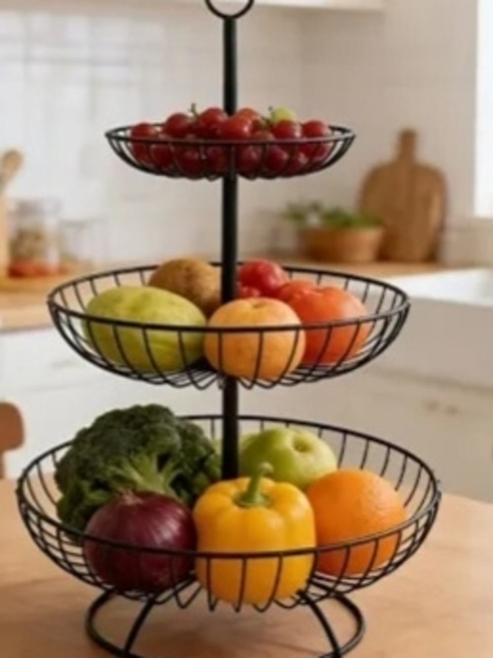 Source Unknown Black 3-Tier Metal Fruit Basket Stand